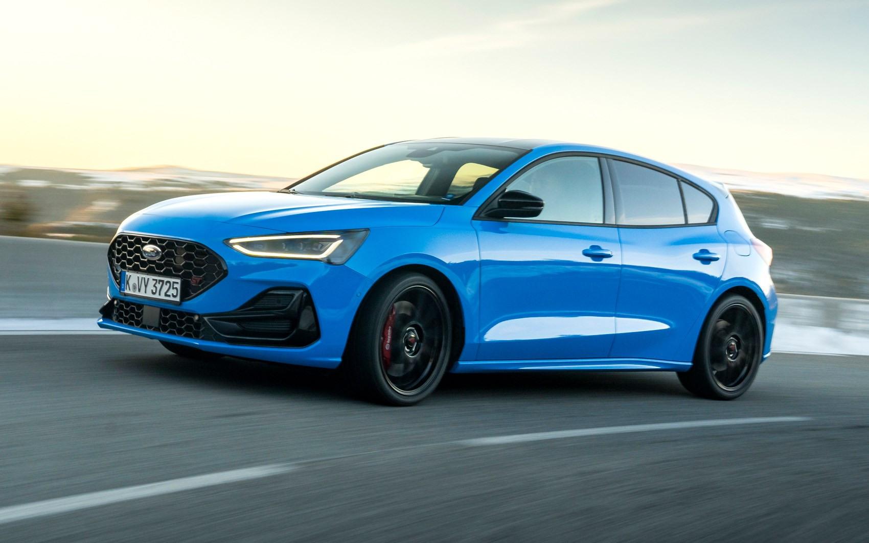 Blue family hatchback three-quarter view